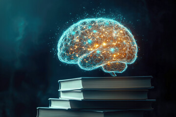 Neural Brain Network, Knowledge Learning Concept, Artificial Intelligence Books