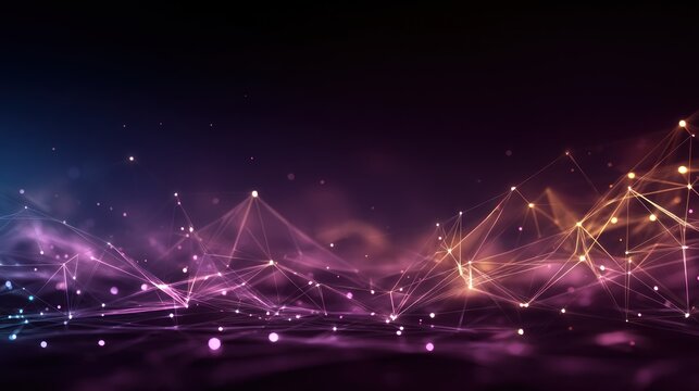 A vibrant, abstract digital network with glowing, interconnected points and lines against a dark, starry background. - Powered by Adobe