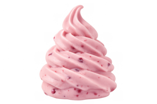 Swirling strawberry soft serve ice cream, a delicious sweet frozen dessert, isolated on transparent background
