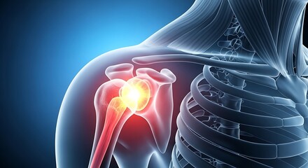 Illustration of a painful shoulder joint with inflammation and injury