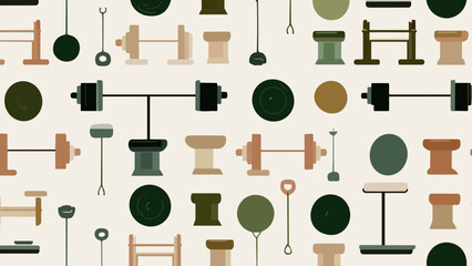 Vector Illustration of Gym Equipment Seamless Pattern in Earthy Tones.