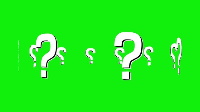 Question mark rotating animation on green screen background, thinking, confused sign symbol chroma key animated background