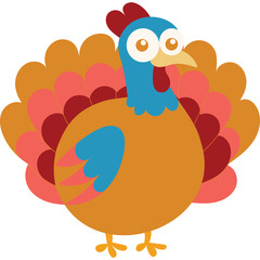 Whimsical Cartoon Turkey With Vibrant Blue Head And Orange Body And Multicolored Feathers Standing Proudly Against A Transparent Background Ideal For Holiday Graphics