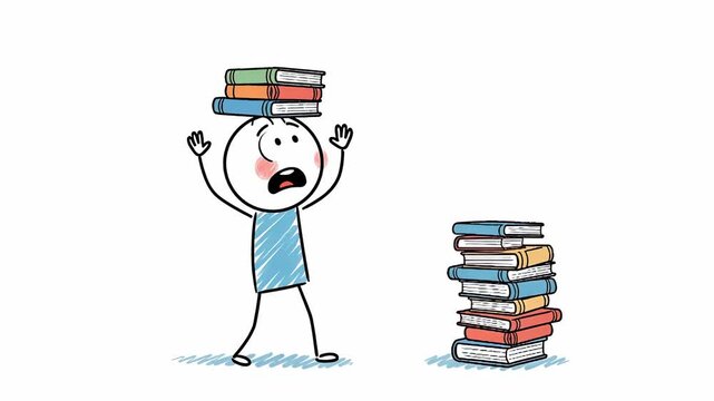 Overwhelmed by Books - A Stick Figures Educational Struggle.