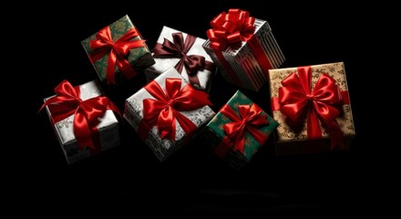 Gifts in anticipation: An array of elegantly wrapped gift boxes, adorned with vibrant bows, await, promising moments of joy, celebration, and anticipation.