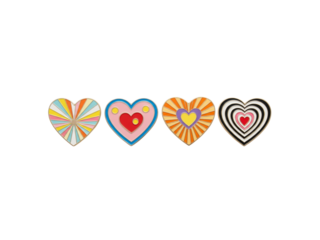 Colorful Heart Enamel Pins on Black Background Fun and Playful Accessories for Bags Clothing and More