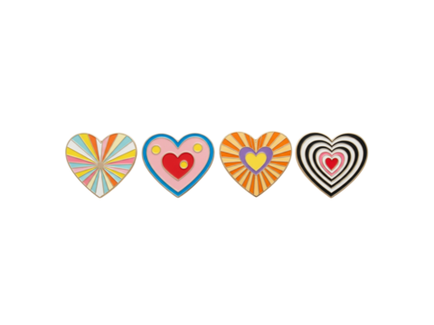 Colorful Heart Enamel Pins on Black Background Fun and Playful Accessories for Bags Clothing and More
