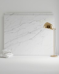 Elegant Carrara Marble Slab Backdrop with Golden Lamp Creating a Luxurious Ambience