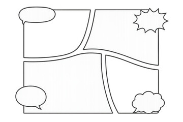 Comic book panel layout with empty speech bubbles, a white background for customization, and a transparent background