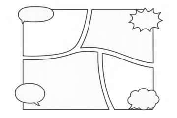 Comic book panel layout with empty speech bubbles, a white background for customization, and a transparent background