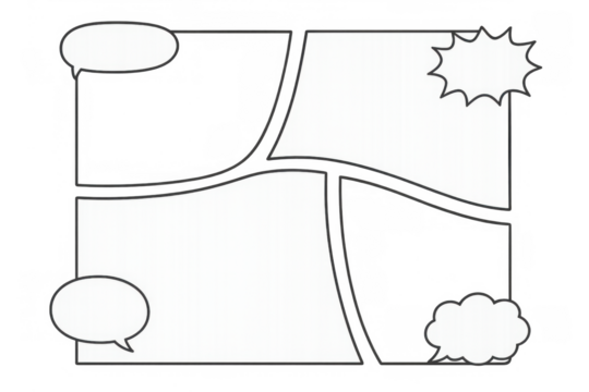 Comic book panel layout with empty speech bubbles, a white background for customization, and a transparent background