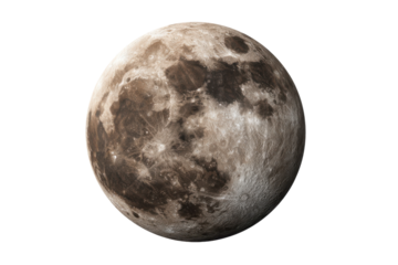 Detailed view of the full moon surface with craters and dark maria against black lunar, Png, Isolated on Transparent Background, Cut Out