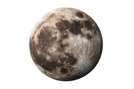 Detailed view of the full moon surface with craters and dark maria against black lunar, Png, Isolated on Transparent Background, Cut Out