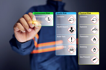 msds material safety data sheet concept with safety staff checking hazardous list or dangerous goods to specified the substance properties risk to health, environment and physical