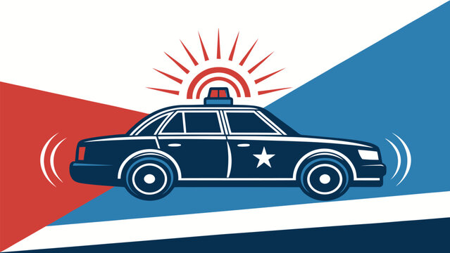 Law enforcement patrol car illustration with siren, embodying safety and protection, ideal for community outreach and public service campaigns