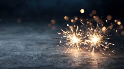 Illuminated sparklers glowing on dark surface, creating festive mood for celebrations, events and special occasions