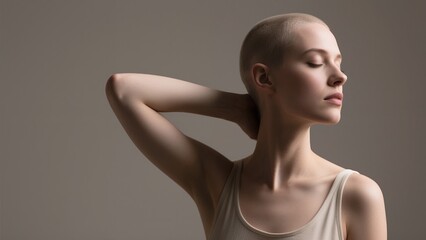 Caucasian woman with bald head relaxing with eyes closed