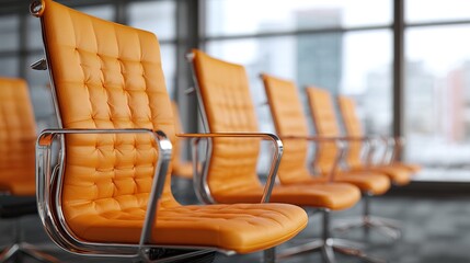 Business chair concept background in a conference room with chairs and a window. High quality