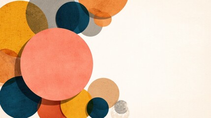 Abstract background with colorful circles and a textured paper-like element on the left side.