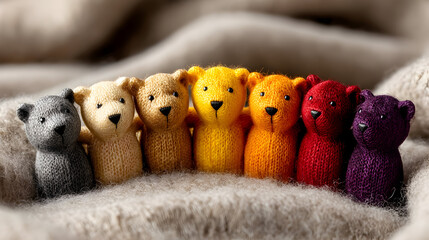 Adorable rainbow of teddy bears, perfect for heartwarming kids' projects or whimsical designs, bringing joy and comfort to any visual story