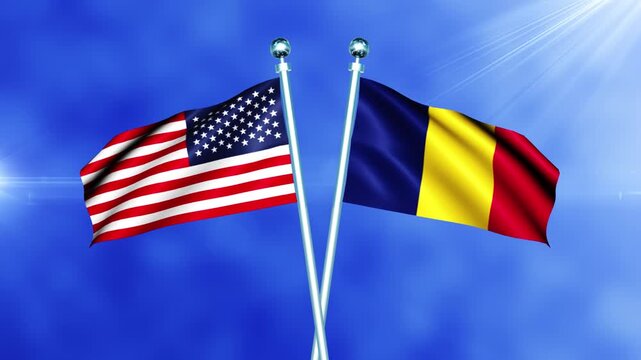 USA and Chad Flag Waving On Pole Loop