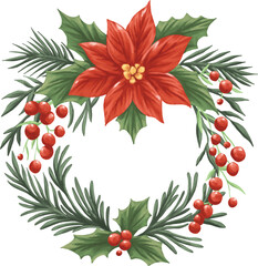 Poinsettia Christmas Wreath Illustration | Festive Botanical Holiday Decor