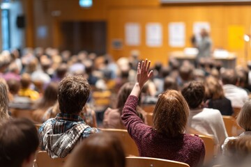 lecture hall for training, meeting room full of people or students participating in business training, seminar. High quality