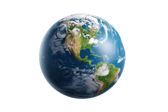 Earth globe showing North and South America continents from space planet universe, Png, Isolated on Transparent Background, Cut Out - Powered by Adobe