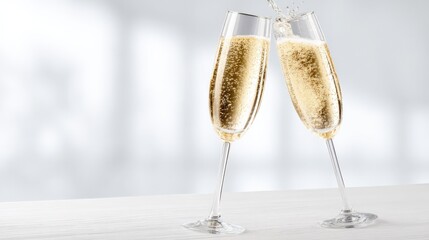 Fototapeta premium Elegant Champagne Toast: Celebration, Cheers, and Sparkling Wine in Flute Glasses for Festive Occasions