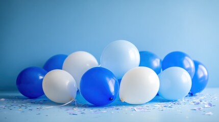 Festive Blue and White Balloons Decoration for Celebrations, Parties, and Special Events on Blue Background