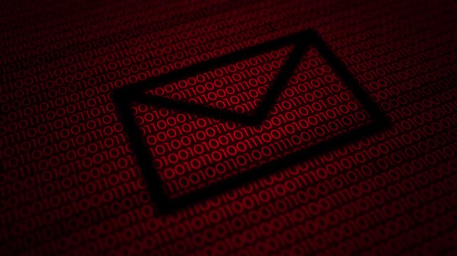 Animated design of binary code in red with a mail icon
