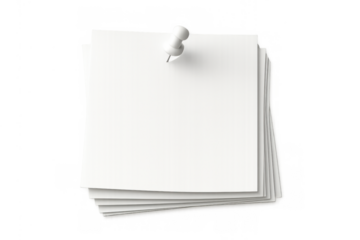 Stack of blank white note papers with pushpin, creating a reminder or organization concept on transparent background