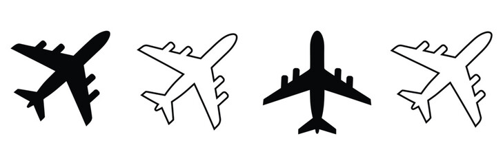 Obraz premium Airplane icons for travel designs and flight promotions today,Plane icon set. Airplane icon vector. Aircrafts flat style,Airport icon collection. Containing plane, boarding pass, traveler, duty free