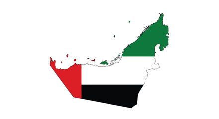 Map of the United Arab Emirates featuring its national flag colors, showcasing the country's geography and national identity.