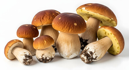 Fresh boletus edulis mushrooms on a white background .