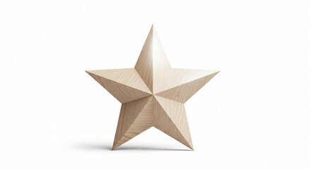 Obraz premium Natural Wood Five-pointed Star Sculpture on White Background