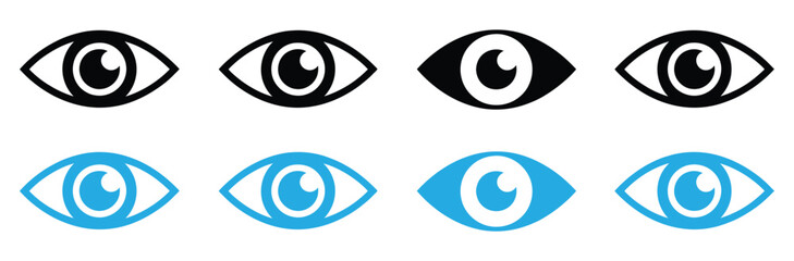 eye icons for design projects and creative campaigns,Eye icon set.Containing eyes,see,visible,surveillance,view,vision,witness, looking at, supervision and focus icons.Solid icon collection.