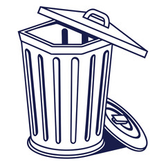 Line drawing of a trash can with lid, a common household item for waste disposal and recycling, essential for maintaining cleanliness and environmental responsibility isolated on