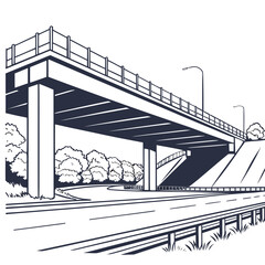 Illustration of an overpass, a bridge that carries a road or railroad over another, isolated on a common sight on highways and freeways, facilitating traffic flow