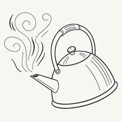 Illustration of a steaming kettle isolated on a classic kitchen appliance for boiling water with a handle and spout design