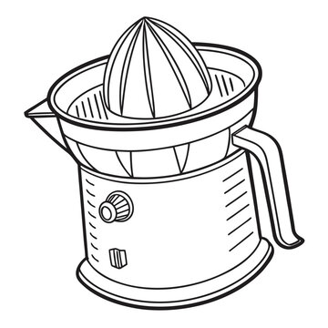 Illustration of an electric citrus juicer isolated on a simple kitchen appliance for making fresh juice with a knob and handle design