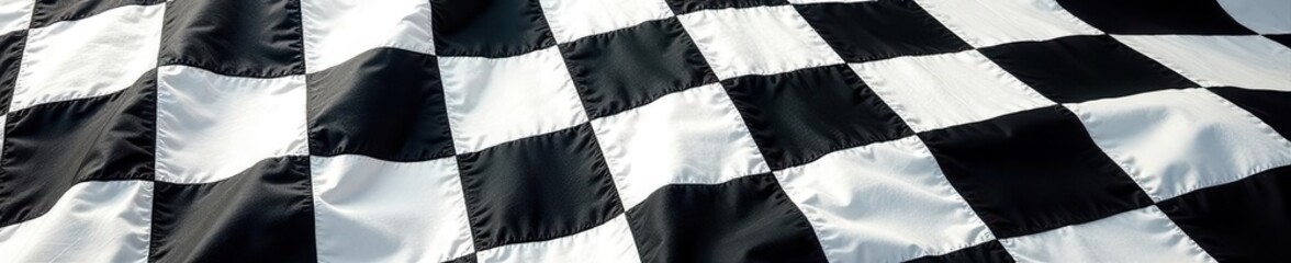 Horizontal black and white checked racing flag, close-up texture , background, sport, white