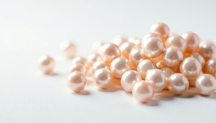 Lustrous pearls scattered, forming a heap; elegant, white background , white, elegant, beautiful