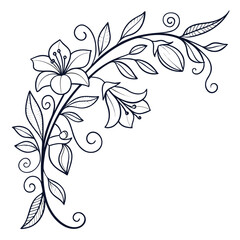 Delicate floral corner design isolated on, showcasing blossoming flowers and winding tendrils, adding a touch of natural beauty to your projects