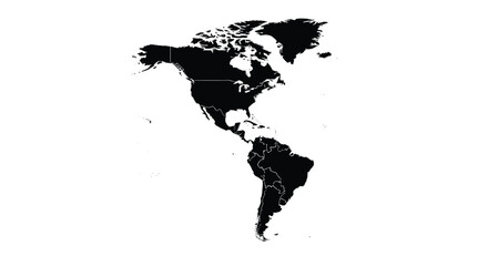 Obraz premium Map of North and South America with political boundaries, rendered in black silhouette on a white background, highlighting continental structure.