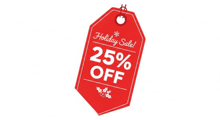 Holiday sale tag with 25% off discount isolated on, perfect for christmas shopping and seasonal promotions with festive design elements