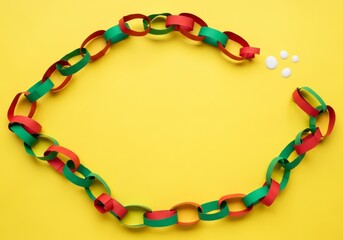 Christmas Paper Chain Garland on Yellow Background, Festive Crafting Fun