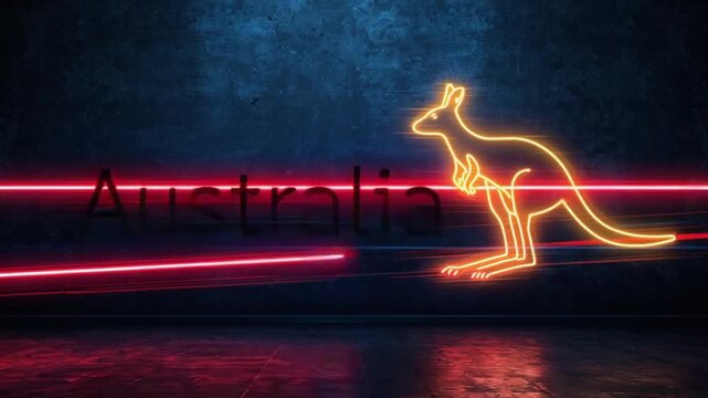 Neon Australia Day Sign with Glowing Kangaroo