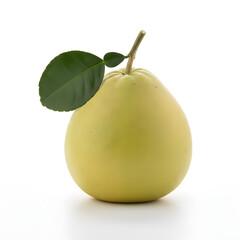Pomelo Fruit Whole ripe yellow green citrus fruit with a green leaf and stem attached
