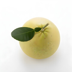 Pomelo Fruit Top view of a whole fruit featuring a small green leaf and part of the stem